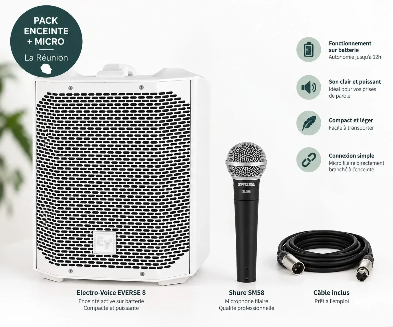 Pack enceinte sur batterie et micro filaire à louer à La Réunion