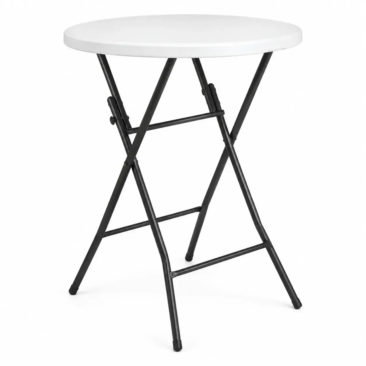 Mange-debout rond pliant à plateau blanc de 80 cm, à louer pour un cocktail à La Réunion