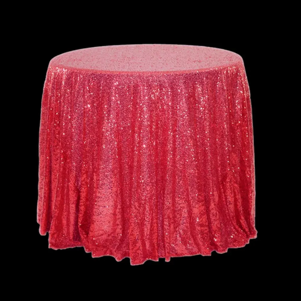 Table ronde habillée d'une nappe en sequins rouges