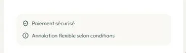 Mentions d'une fiche produit : paiement sécurisé et annulation flexible selon conditions